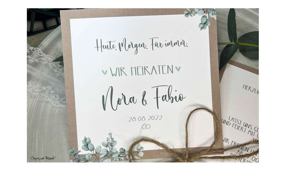 Einladungskarten Hochzeit Boho Eukalyptus quadratisch