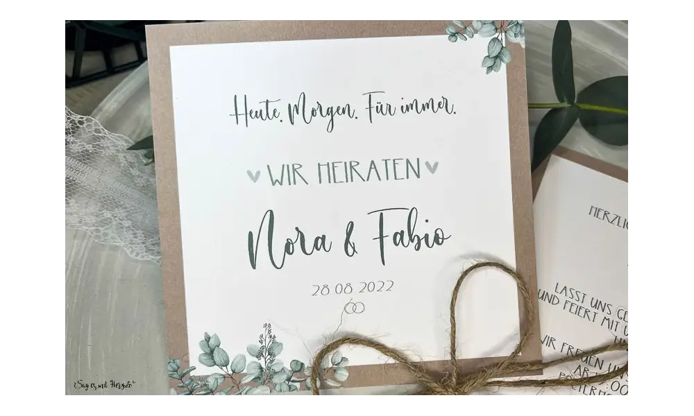Einladungskarten Hochzeit Boho Eukalyptus quadratisch