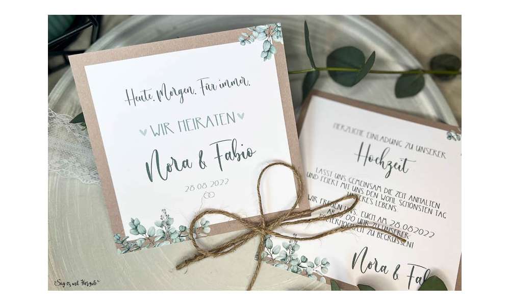 Einladungskarten Hochzeit Boho Eukalyptus quadratisch