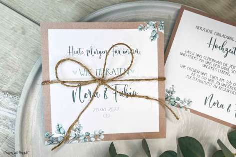 Einladungskarten Hochzeit Boho Eukalyptus quadratisch