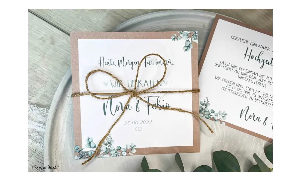 Einladungskarten Hochzeit Boho Eukalyptus quadratisch