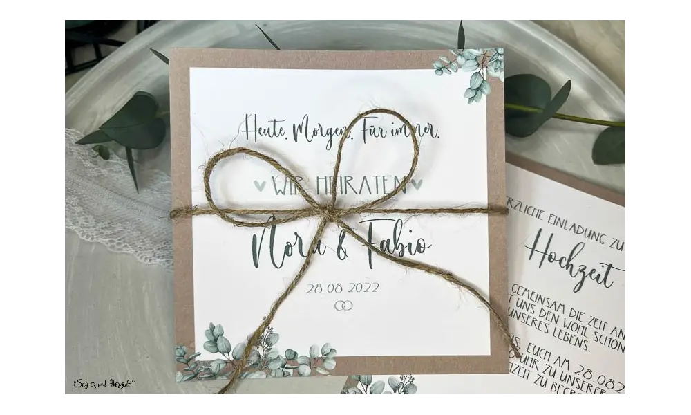 Einladungskarten Hochzeit Boho Eukalyptus quadratisch