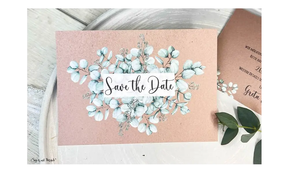 Save the Date Einladung Hochzeit Kraftpapier Eukalyptus