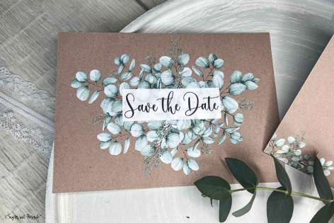 Save the Date Einladung Hochzeit Kraftpapier Eukalyptus