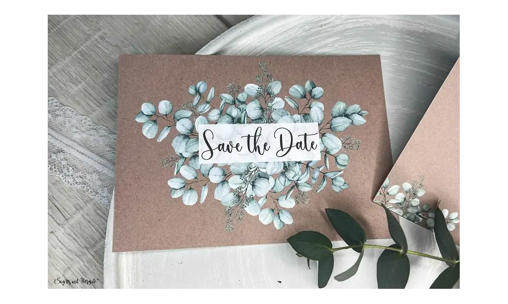 Save the Date Einladung Hochzeit Kraftpapier Eukalyptus