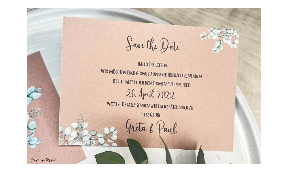 Save the Date Einladung Hochzeit Kraftpapier Eukalyptus