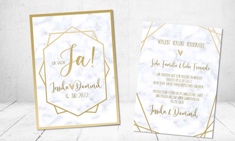 Einladungskarten Hochzeit Gold Boho Vintage