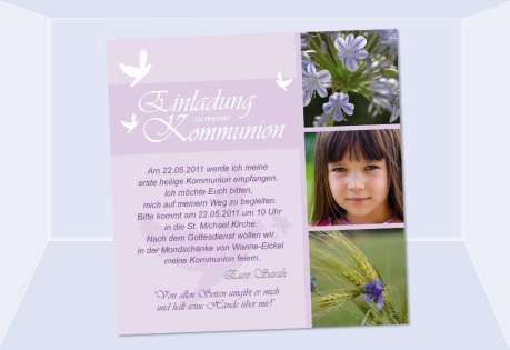 Einladung Kommunion / Konfirmation, Fotokarte 12,5x12,5 cm, rosa