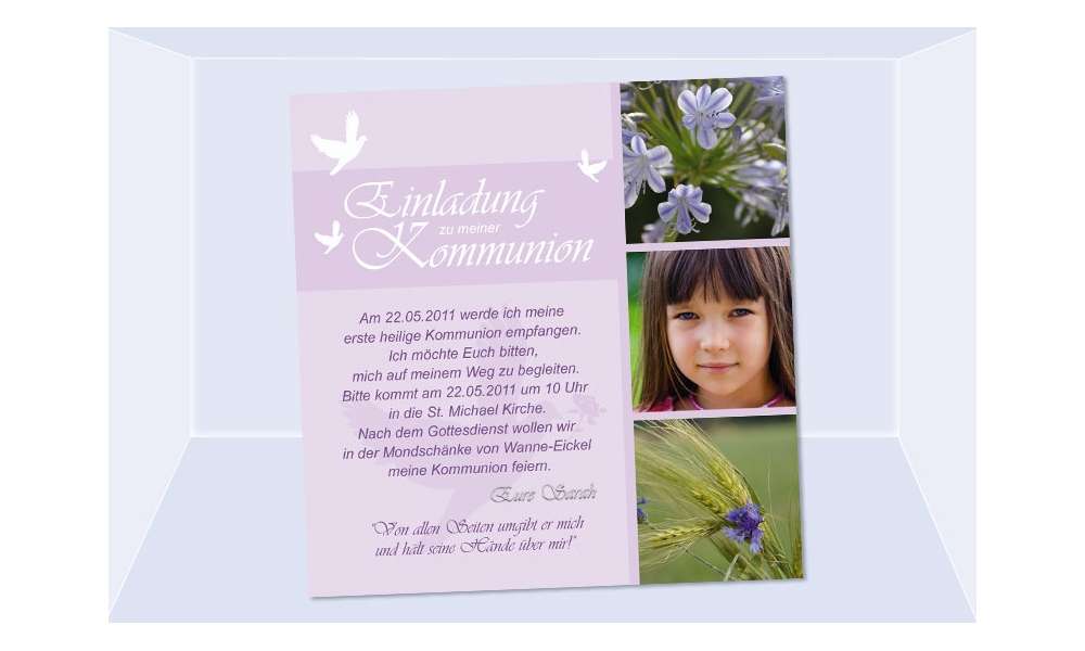 Einladung Kommunion / Konfirmation, Fotokarte 12,5x12,5 cm, rosa