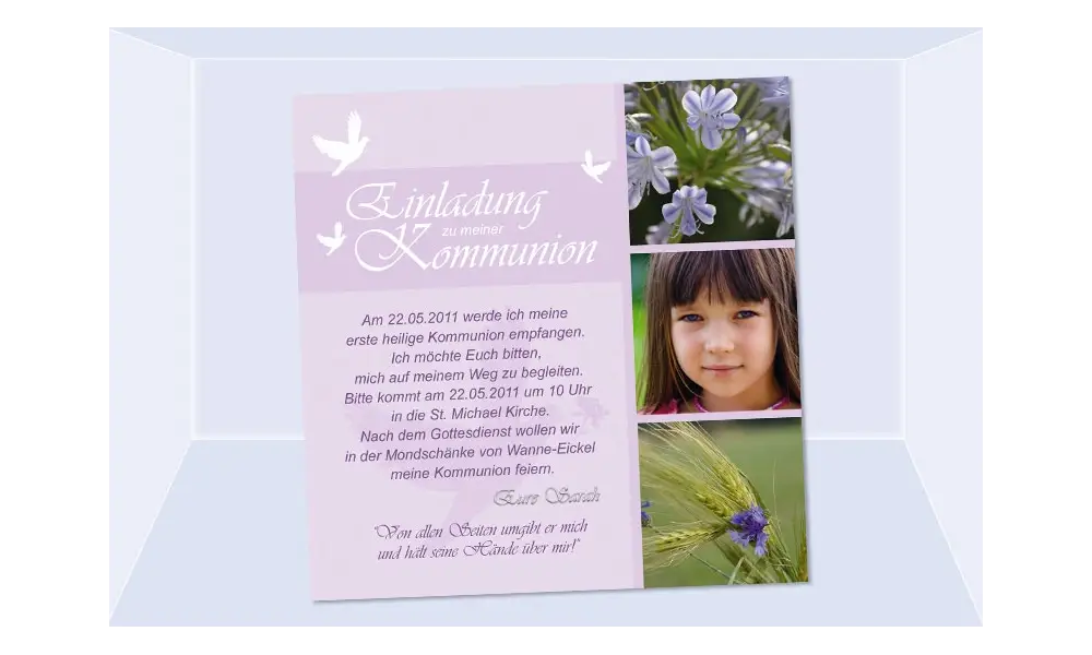 Einladung Kommunion / Konfirmation, Fotokarte 12,5x12,5 cm, rosa