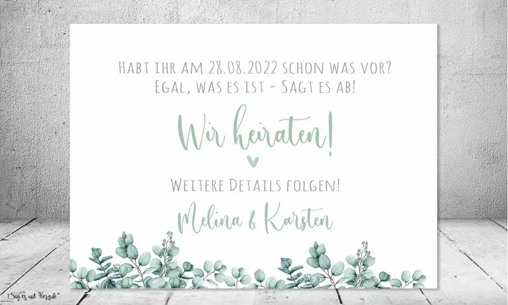 Save the Date Einladung Hochzeit Eukalyptus